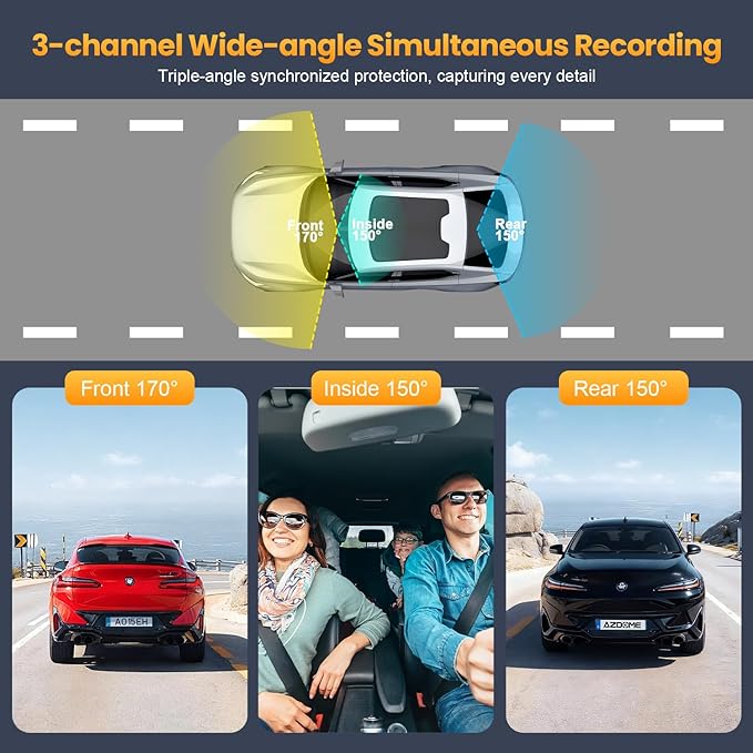 4K Dash Cam Front and Rear Inside, 3 Channel Dash Camera for Cars with 64GB Card, 5G WiFi, Infrared Night Vision, 24H Parking Mode, 360° Wide Angle Wireless Dashcam for Uber/Taxi
