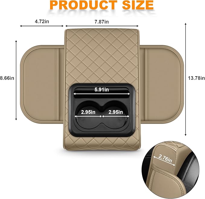 Armrest Cover for Car Fit for Jeep Gladiator - Center Console Cover with Cup Holders and 2 Storage Pockets(Beige)