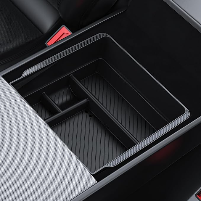 BASENOR 2026 Tesla Model Y Model 3 Armrest Storage Box, Center Console Organizer (Carbon Edition) for Tesla 3 Highland 2024 2025 2026 Model Y 2025 2026 Juniper (Standard/Premium/Performance)