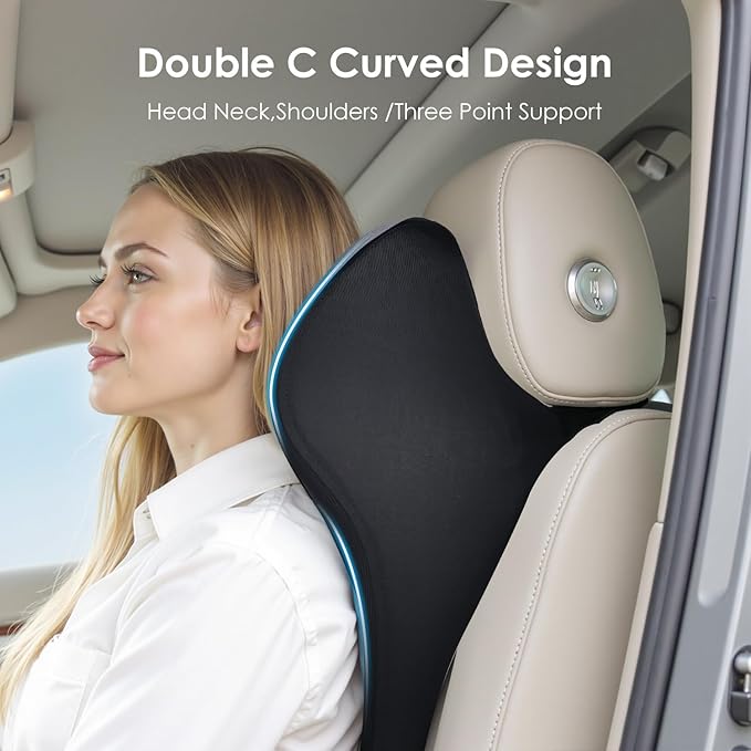 FLORICH Upgraded 3-in-1 Memory Foam Car Seat Cushion Set with Lumbar Support & Neck Pillow, Washable Driving Seat Cushion for Back & Sciatica Pain Relief, Non-Slip Seat Cushion for Car, Office-Black