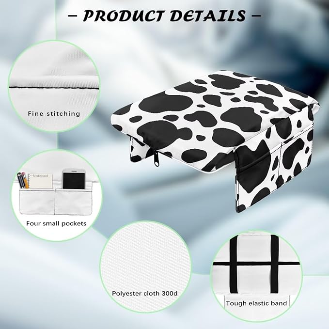 Dreaweet Cow Print Arm Rest Cover for Car Women Thick Center Console Cover with Pockets Cute Car Accessories Armrest Cover for SUV Truck Comfy Anti Scratch Center Console Armrest Pad