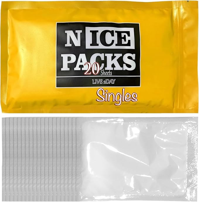 Nice Packs Reusable Dry Ice Packs for Coolers, Lunch Boxes & Frozen Food - Flexible and Long Lasting (20 Single Cell Sheets)