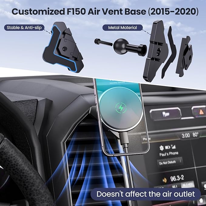 Kaishengyuan Wireless Charger Magnetic Vent Phone Mount Compatible with 2015-2020 Ford F-150, 2017-2021 Super Duty & 2018-2021 Expedition Metal Phone Holder Cradles Bracket Stand for All Smartphone