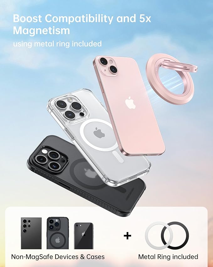SYNCWIRE Magnetic Phone Ring Holder for MagSafe [2 Pack], 360° Rotation Dual Sided Magnet Grip Cell Phone Ring Stand Finger Kickstand Compatible with iPhone 17 16 15 14 13 12 Pro Max fits MagSafe