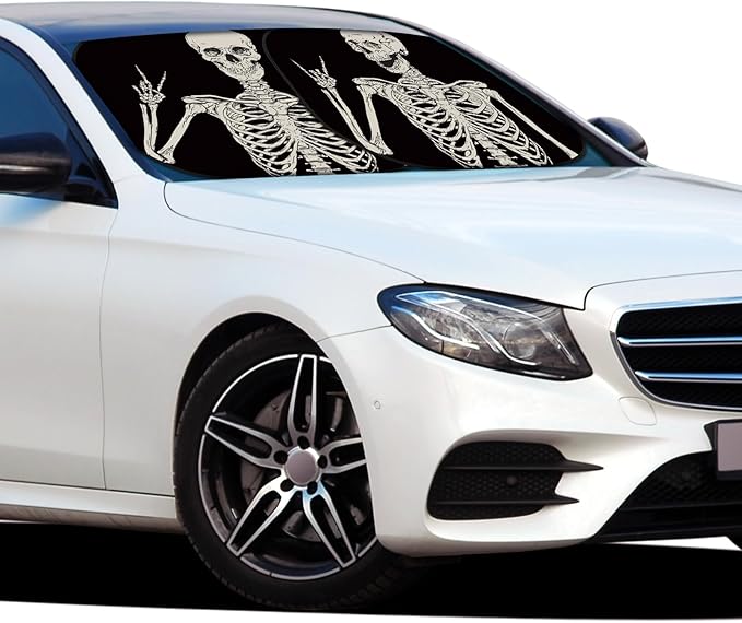 Moukeren 2 PCS Windshield Sun Shade for Car Foldable Window Covers for Car Accessories Reflect UV Sun Heat Protector for Universal Cars SUV Truck RV (Skeleton, 31.75 x 28.75 Inch)