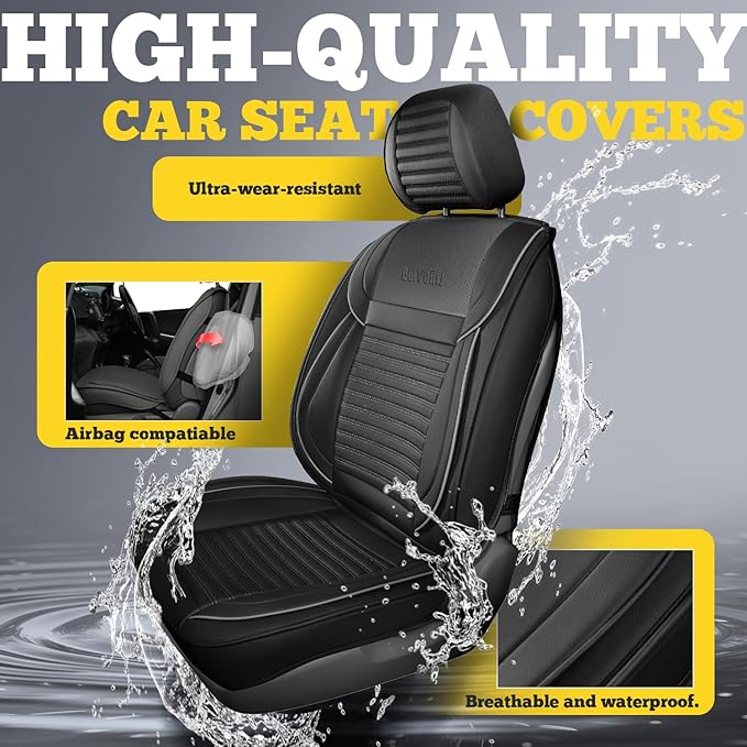 LINGVIDO Full Set Car Seat Covers, Faux Nappa Leather, Airbag Compatible and Waterproof Protectors for Sedans SUVs, Breathable Interior for Active Families, Pets, and Commuters (5 Seats, Black/Gray)