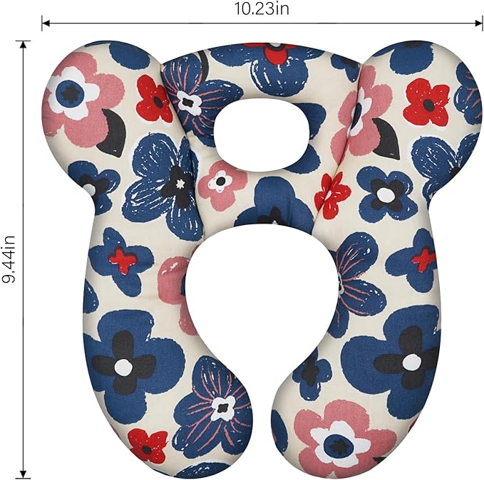 Baby Travel Pillow, Upgrade U-Shape Infant Pillow for Car Seat Pushchair and Stroller, Soft Comfortable Sleep Cushion for Kids Newborn and Toddler -Flower Blue