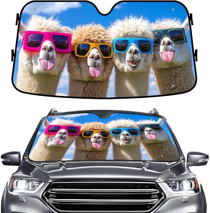 GENANY Funny Llama Windshield Sun Shade for Car SUV Truck (55x30 Inches), Sun Shade Windshield, Shades for Front Windows, Sunshade for Car Windshield, Protector Blocks UV, Chritsmas Car Decor