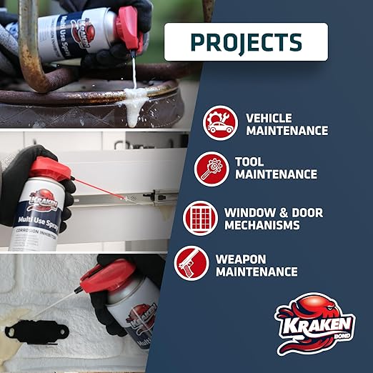 Kraken Bond Multi Use Spray (2 x11 oz.) - Corrosion Inhibitor, High-Performance Penetrating Oil Lubricant for Home & Automotive, Perfect for Garage Doors, 360° Easy to Use & No Residue | 2 Pack