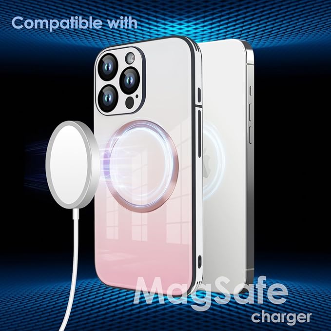 Guppy Compatible with iPhone 16 Pro Case Magnetic, with Full Camera Lens Protector [Compatible with MagSafe] Scratch Resistant Gradient Glass Back Cover Phone Case-Pink