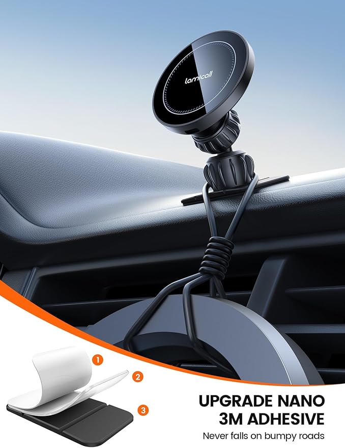 Lamicall 15W for MagSafe Car Mount Charger - [20X Strong Magnets] Wireless Car Phone Holder Charger, Magnetic Phone Holders for Car Vent Dash Accessories for iPhone 17 Pro Max Black Mothers Day