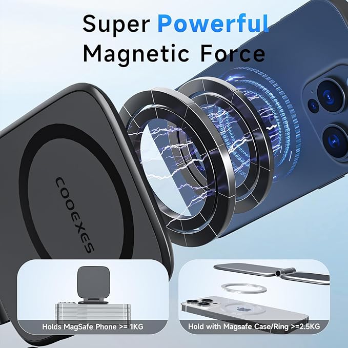 Magnetic Phone Holder for Car, MagSafe Car Mount with Dual Side Strong Magnets,Ultrathin Adjustable Cell Phone Holder, Car Accessories for Women Men, Fit for All Phone, Dashboard, Laptop, Gym