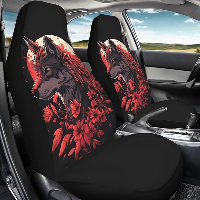 BIGCARJOB Wolves Car Seat Cover Full Set Universal Fit Car Interior Accessories Set Rose Auto Seat Cover Women Auto Interior Seat Protector Saddle Blanket