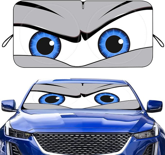 Car Windshield Sun Shade, Funny Eyes Sun Visor, Wear-Resistant Black Tape, Foldable 59‘’x27.5‘’/63''x31.5''