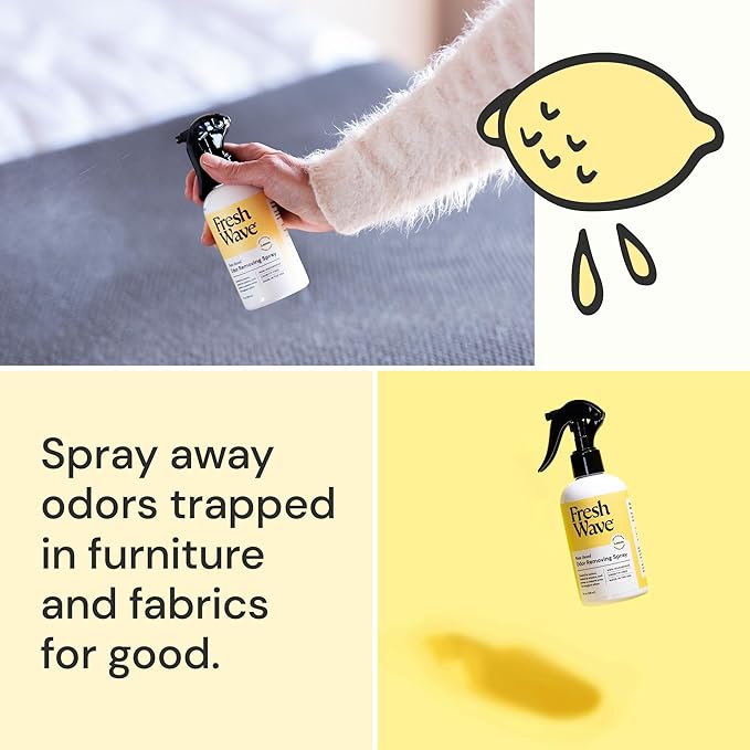 Fresh Wave Lemon Odor Eliminator Spray & Air Freshener, 8 fl. oz. | Odor Absorbers for Home | Safer Odor Relief | Natural Plant-Based Odor Eliminator | For Furniture, Fabrics & Trash