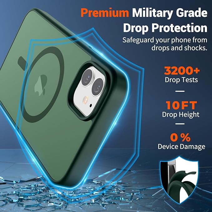 SUPFINE Magnetic for iPhone 11 Phone Case (Compatible with MagSafe) (Military Grade Drop Protection) Slim Translucent Matte Shockproof with Anti-Fingerprint Phone Case,Forest Green