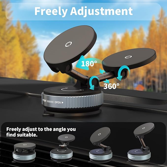 Wireless Car Charger - 15W Fast Wireless Charging Car Mount, 360° Adjustable Vacuum Magnetic Suction Phone Holders for Car, Magnetic Phone Holder for iPhone 17 16 15 14 13 12