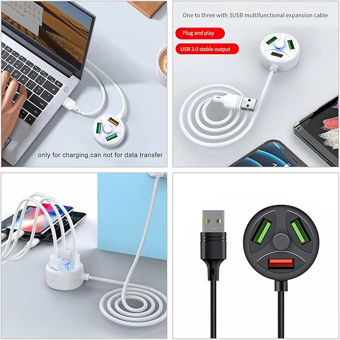 Compact USB Charging Hub USB2.0 Three Port Expander Hub Dock Suitable for Car Chargers Power Banks USB Accessory