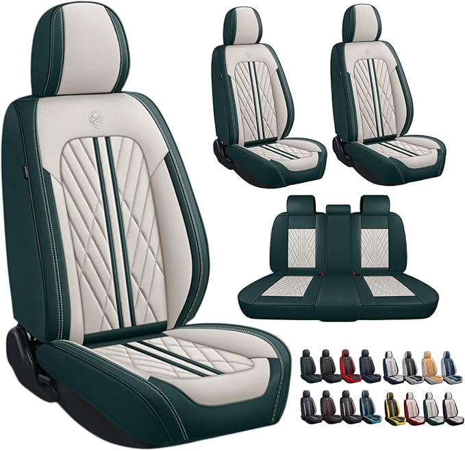 Premium Nappa Leatherette Car Seat Cover Set Custom Fit for Honda CR-V CRV 2000-2023 2024 2025 2026 Water-Proof Breathable Faux Leather Seat Cushion Protectors (Full Set 5 Seats,Beige Green)
