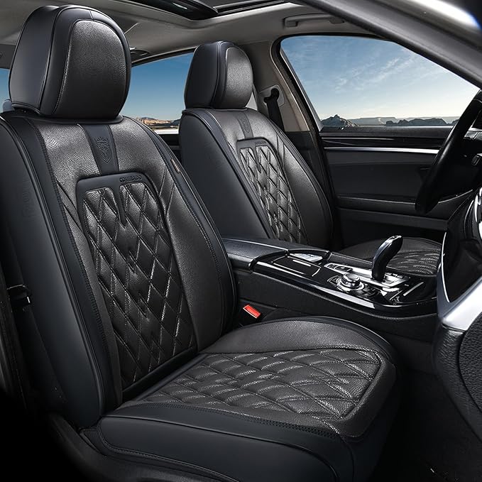 Coverado Car Seat Covers Front Seats, 2 Pack Waterproof Leather Seat Covers for Cars, Luxury Car Seat Protector, Anti-Slip Design Seat Cushions, Black Seat Covers Universal Fit for Most Cars