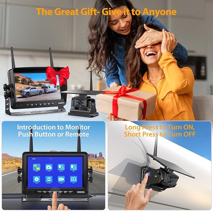 Wireless Backup Camera for Truck Magnetic Solar 1 Mins DIY Installation RV Backup Camera HD 7" 1080P Rear View Camera with 4 Channels DVR Recording 18 LED IR Night Vision for Car,Van,SUV,Trailer
