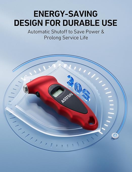 AstroAI Digital Tire Pressure Gauge 0-150PSI Calibrated to ANSI B40.7 +/-1PSI, Accurate in 0.1 Increments, Tire Repair Tools 4 Pressure Measurements for Car Truck with Backlight LCD, Red