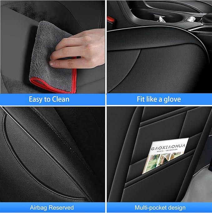 AOMSAZTO Seat Covers Custom for Jeep Cherokee 1997 1998 1999 2000 2001 Full Set Waterproof Faux Leather Automotive Cushion Protector Pet Friendly Black