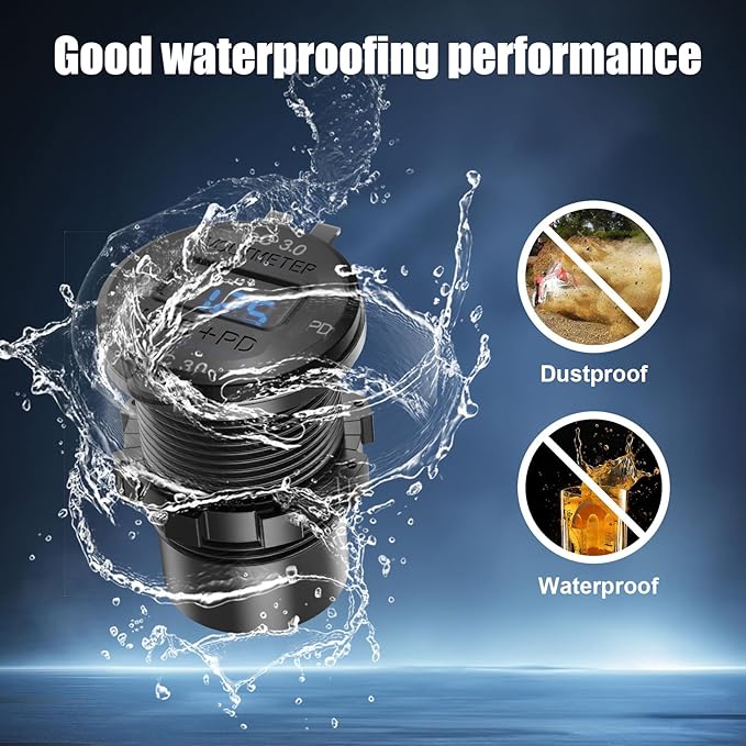 2 Pack 12V USB Outlet 4 Port Car Charger Socket, 78W Dual PD USB C and Dual Quick Charge 3.0 Port Aluminum Charger with Voltmeter DIY Kit Waterproof for Car Boat Marine Motorcycle RV ATV Truck, etc
