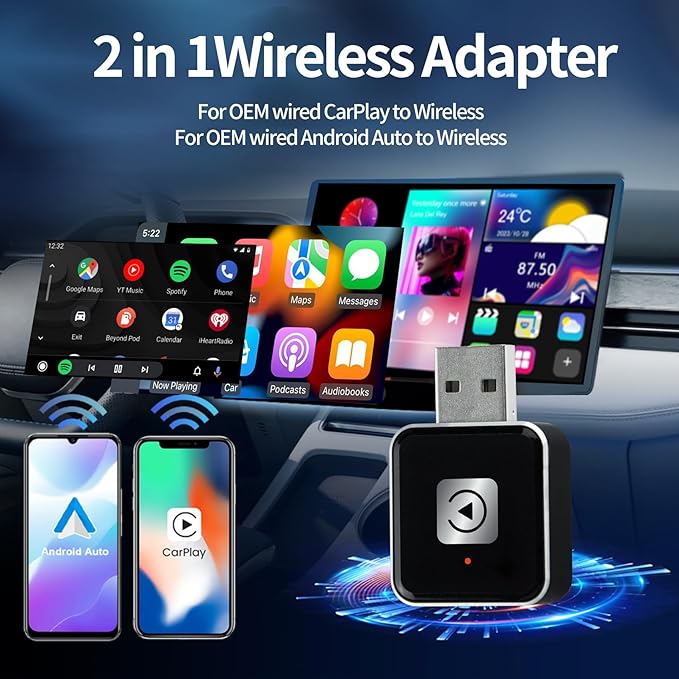 Wireless Carplay Adapter, Android Auto Adapter 2025 Carplay, Plug and Play Convert Wired to Wireless Supports Car Original Control, Mini Car Play Box for Cars