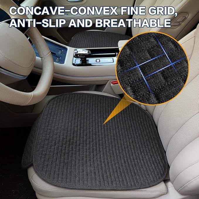 2PCS Car Seat Bottom Cover Pad, Car Seat Mat, Driver Cushion with Comfort Memory Foam & Non-Slip Rubber Bottom, Vehicle Accessories Breathable Seat Protector Mat for Auto Office Home (Black)