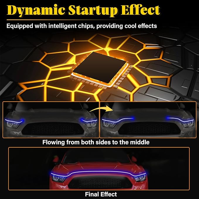 DIBMS 71-inch High-Brightness Car Hood Gap LED Light Strip - Daytime Running Lights Universal Auto Exterior Decor Accessories (Blue)