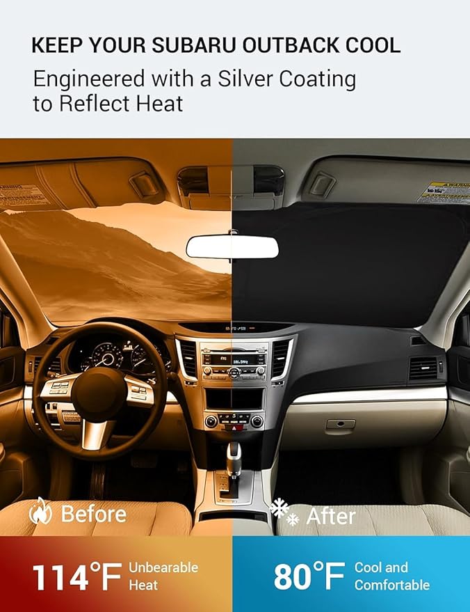 Proadsy 2026 Upgrade Windshield Sun Shade Custom Fit 2010-2014 Outback Foldable Front Sunshade Protector Sun Visor Blocks UV Rays Keep Car Cooler