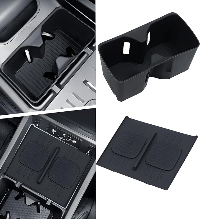 Cup Holder Insert & Wireless Charging Pad Protector Compatible with Hyundai Santa Fe 2026 2025 2024, Center Console Cup Holder & Wireless Charging Mat for 2024-2026 Santa Fe Accessories, Black