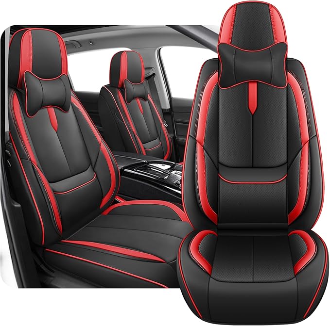 Fit for 98% of Mercedes Benz Car Seat Covers with Headrests, Premium Nappa Leather Seat Cover, Fully Wrapped Protect Modern Style Seat Cover (2-Seat Luxury, Black & Red)