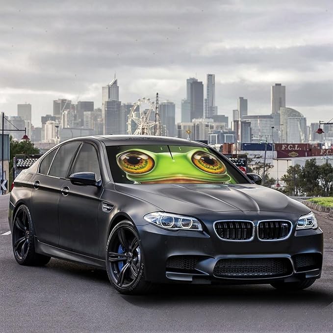 Socira Funny Frog Car Windshield Sunshade Umbrella Foldable Frog Eye Umbrella Sun Shade Windshield Cover Sunshade Frog Car Accessories Blocks Uv Rays Keeps Cool (57" X 30")