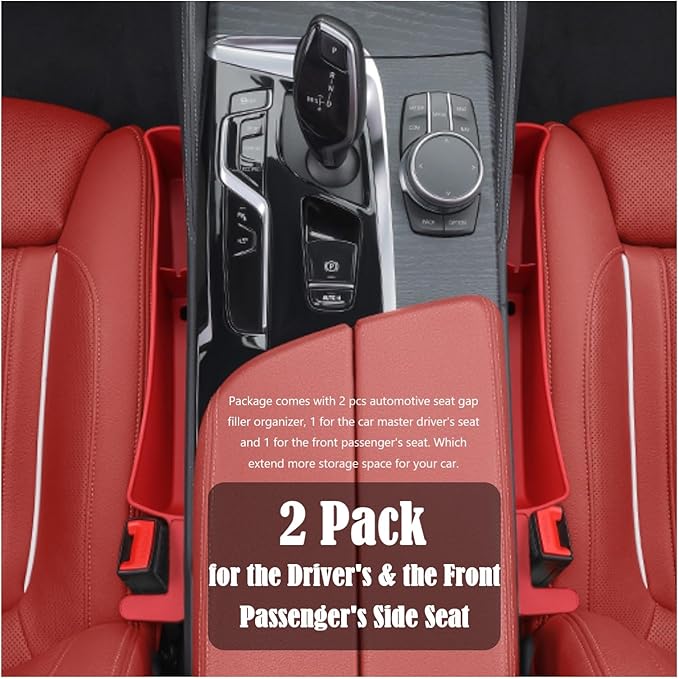 Car Side Seat Gap Filler Organizer, Auto Seat Storage Box for Cars & Trucks (2 Pack), Universal Car Accessories to Fill Console & Seat Gap Space, Red