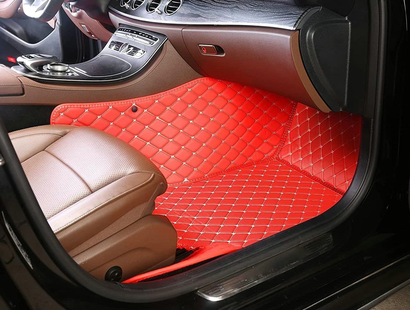 Custom Artificial Leather Waterproof All-Weather Car Floor Mats Fit for 99% Sedan SUV Sports Car Vehicle Car Mat (Orange Black Beige)