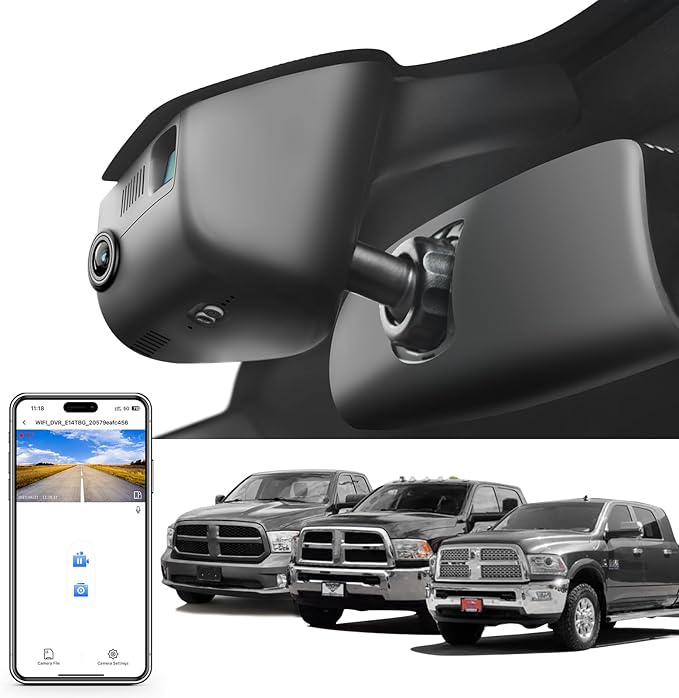 Mangoal 4K Dash Cam Custom for 4th Gen Dodge RAM 1500/2500/3500 2013 2014 2015 2016 2017 2018,(Model C),Check Model Carefully, UHD 2160P Video, App & WiFi, 128GB Card