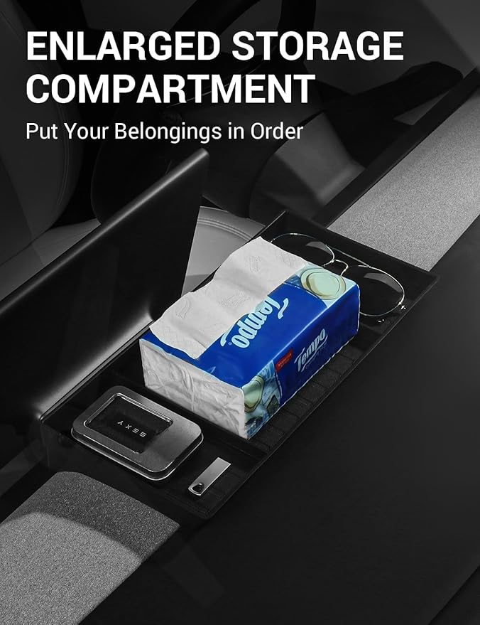 BASENOR 2026 Tesla Model Y/3 Dashboards Behind Screen Storage, Center Console Hidden Organizer, Tissue Sunglasses Holder for 2025 2026 Model Y Juniper 2024-2026 Model 3 Highland