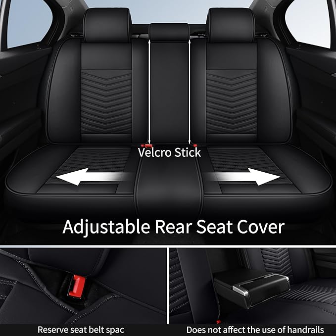 Nappa Leather Car Seat Covers Full Set, Black Car seat Protector 5 Seats, Waterproof Car Seat Cushion, Universal Automotive Seat Covers Fit for SUV Truck Pick-up Sedan, Front and Rear