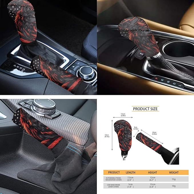 FKELYI Wolf Car Seat Covers Full Set for Men American Flag Non-Slip Seat Protector with Cup Coasters,Gear Shift Cover&Handbrake Cover, Steering Wheel Cover, Headrest Covers