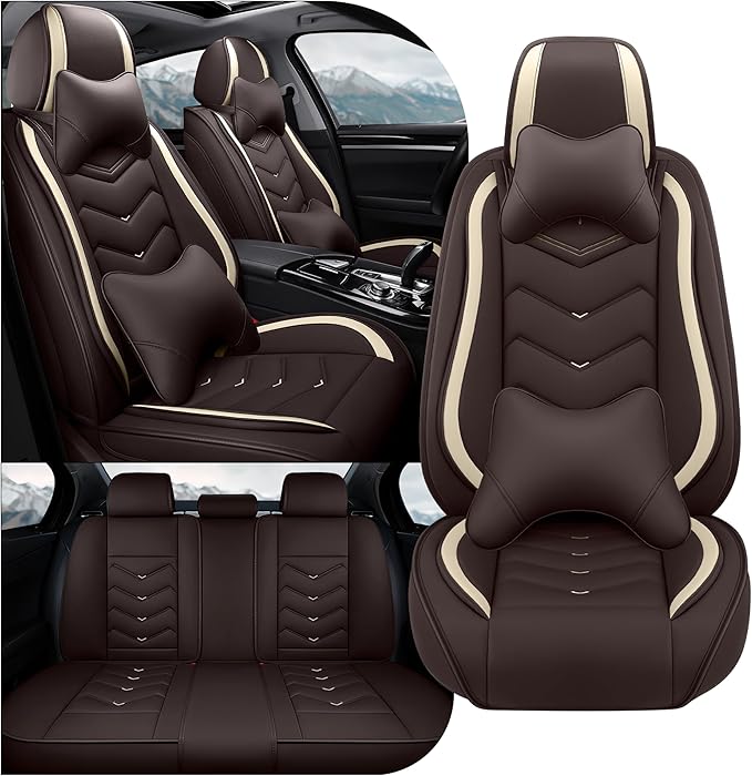 Car Seat Covers Fit for Infiniti g37 2000-2026, Stylish Sport Seat Covers, Waterproof Wear-Resistant Premium Nappa Leather Car Seat Cover.(Full Set with Pillow/Coffee Color)