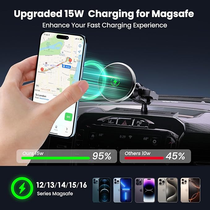 Upgraded Wireless Charger with Phone Mount for 2019+ Ram Truck, Dash Magnetic Mount Cell Phone Holder Compatible with 2019+ Dodge RAM 1500/2500/3500 & TRX, 360° Rotation Stand Fit for All Phones