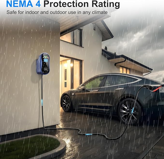 Tesla (NACS) Electric Vehicle Charging Station 48 Amp with App Control - Level 2 EV Charger (240V) Hardwired Compatible with All Tesla Models S/3/X/Y