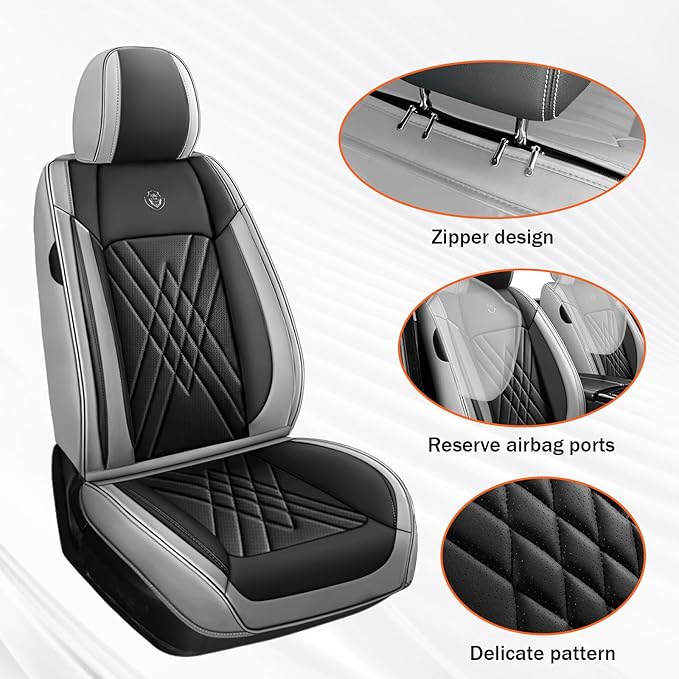 Car Seat Covers Compatible with Toyota Camry 2012-2026 Durable Waterproof Automotive Seat Covers Stretchable Fabric Material, Airbag Compatibility, Premium Nappa Leather(Black Gray, Full Set)
