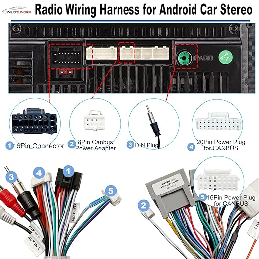 16Pin Aftermarket Android Car Radio Harness Adapter for Honda Civic 2012-2015 CR-V 2012-2015, 16Pin Android Car Stereo Wiring Harness with SWC Radio Antenna Adapter for Honda Civic CR-V