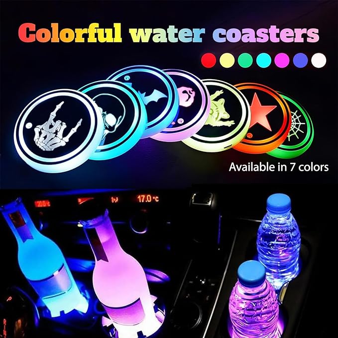 Bigfoot LED Cup Holder Lights for Car,2Pcs LED Light Up Cup Holder Coasters with 7 Colors 3 Modes,Waterproof Interior Atmosphere Lamp,Car Decor Accessories Sasquatch Gifts for Women Men