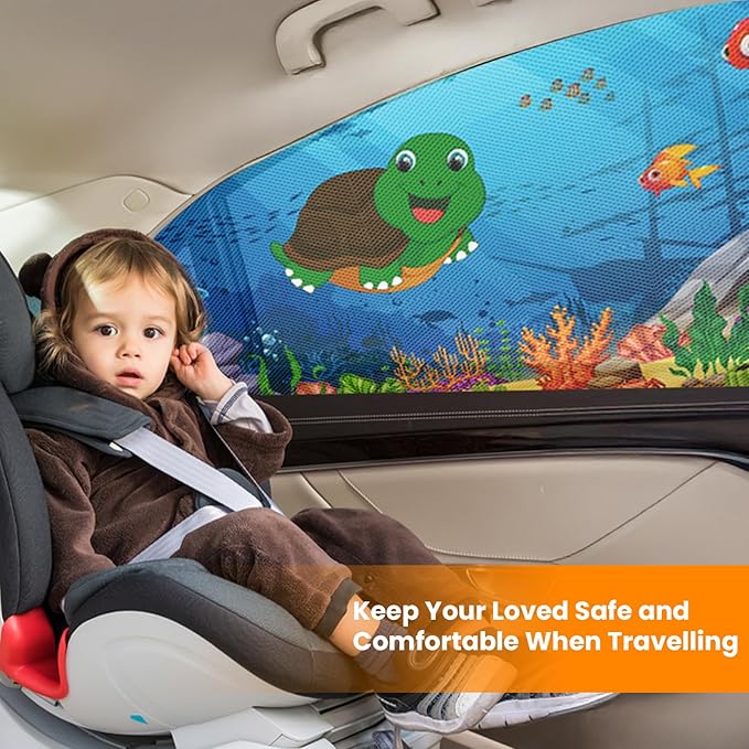 Car Window Shades(2 Pack)-Side Window Sun Shades, UV Protection Breathable Spandex Baby Window Covers, Universal Fit Most of Cars, Protect Privacy for Family (27.2"x39.8") Ocean Blue
