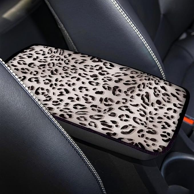 Dreaweet Gray Leopard Print Arm Rest Cover for Car Center Console Cover Fashion Cheetah Print Car Accessories Armrest Cover Center Console Cushion Pad Universal for SUV Truck Van Sedan