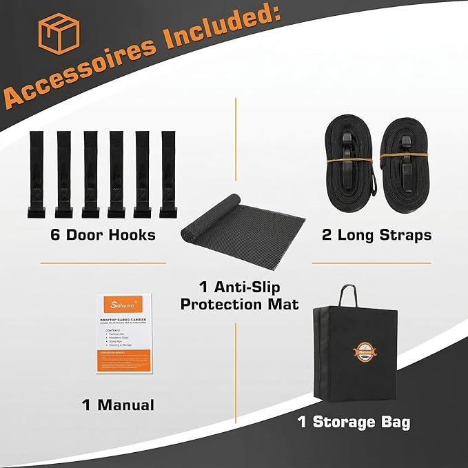 Sailnovo Car Rooftop Cargo Carrier Roof Bag 20 Cubic Feet Waterproof Car Top Carrier, Fits Most Vehicle with/Without Rack, Include Anti-Slip Mat,6 Reinforced Straps,6 Door Hooks